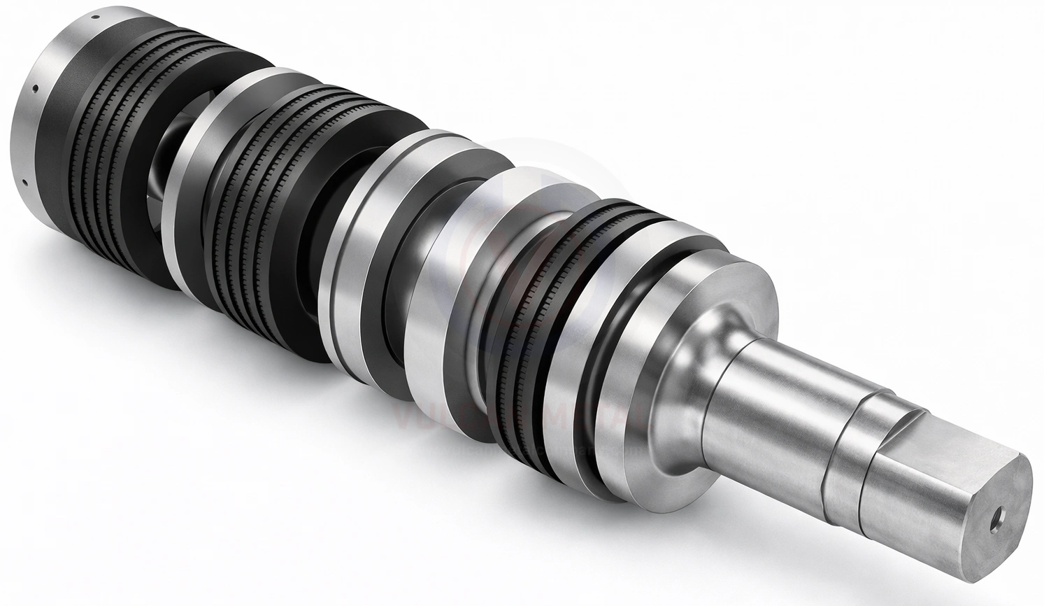 composite rolling mill roll assembly with tungsten carbide rings and shaft system for high productivity