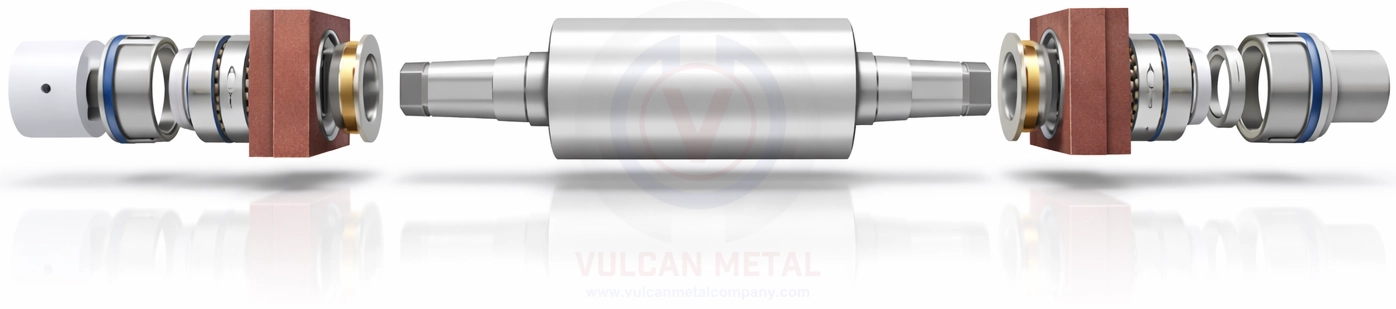 complete rolling mill roll assembly including chocks labyrinth rings spacers bearings and sleeves